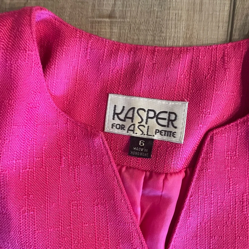 Kasper for ASL Petite Vintage Pink and Black 1980s Color Block Dress - Picture 2 of 3